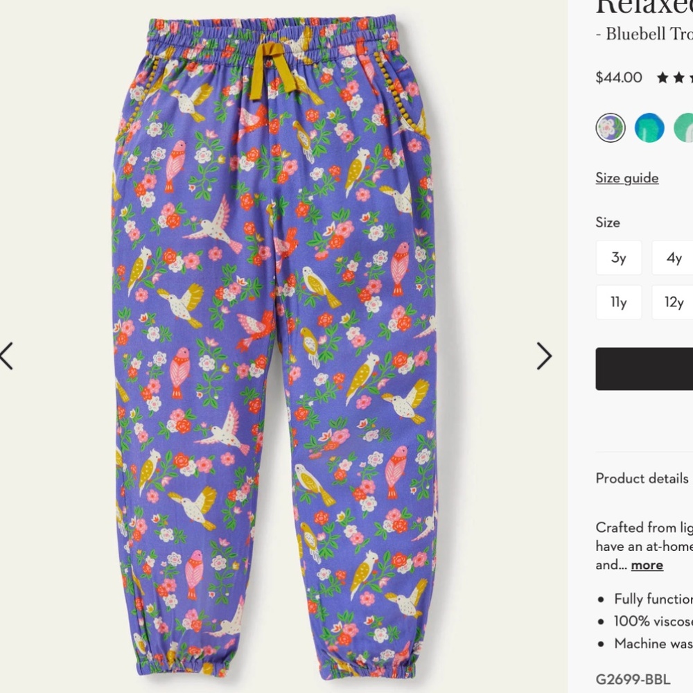 EUC $44 MINI BODEN RELAXED 7 Years WOVEN PANTS GIRLS VISCOSE